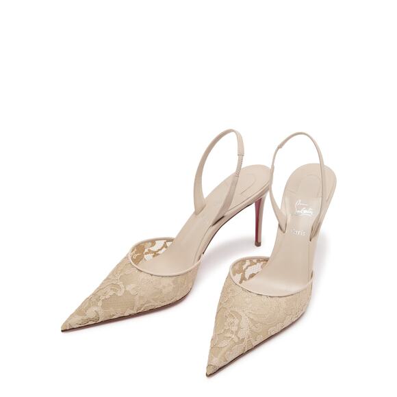 Christian Louboutin NIB Kate Max O Sling Lace Nude Leather Heels Pumps 40.5 NEW - Picture 2 of 9